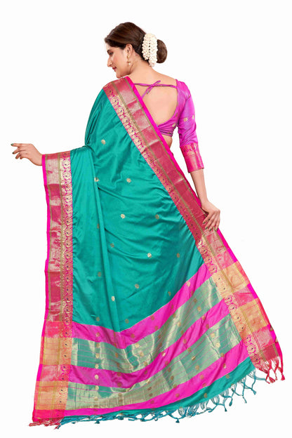 Reknit Mor Design Cotton Silk Saree (Color: Rama Pink)